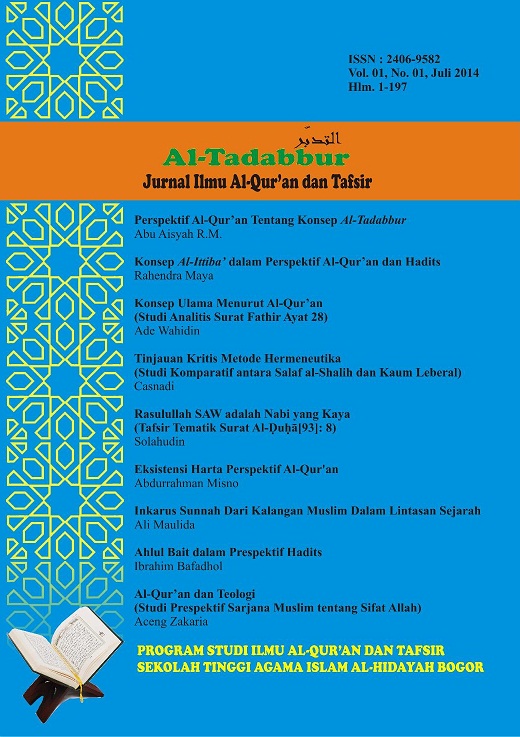 					View Vol. 1 No. 01 (2014): Al-Tadabbur: Jurnal Ilmu Al-Quran dan Tafsir Vol 1 No. 01 Juli 2014
				